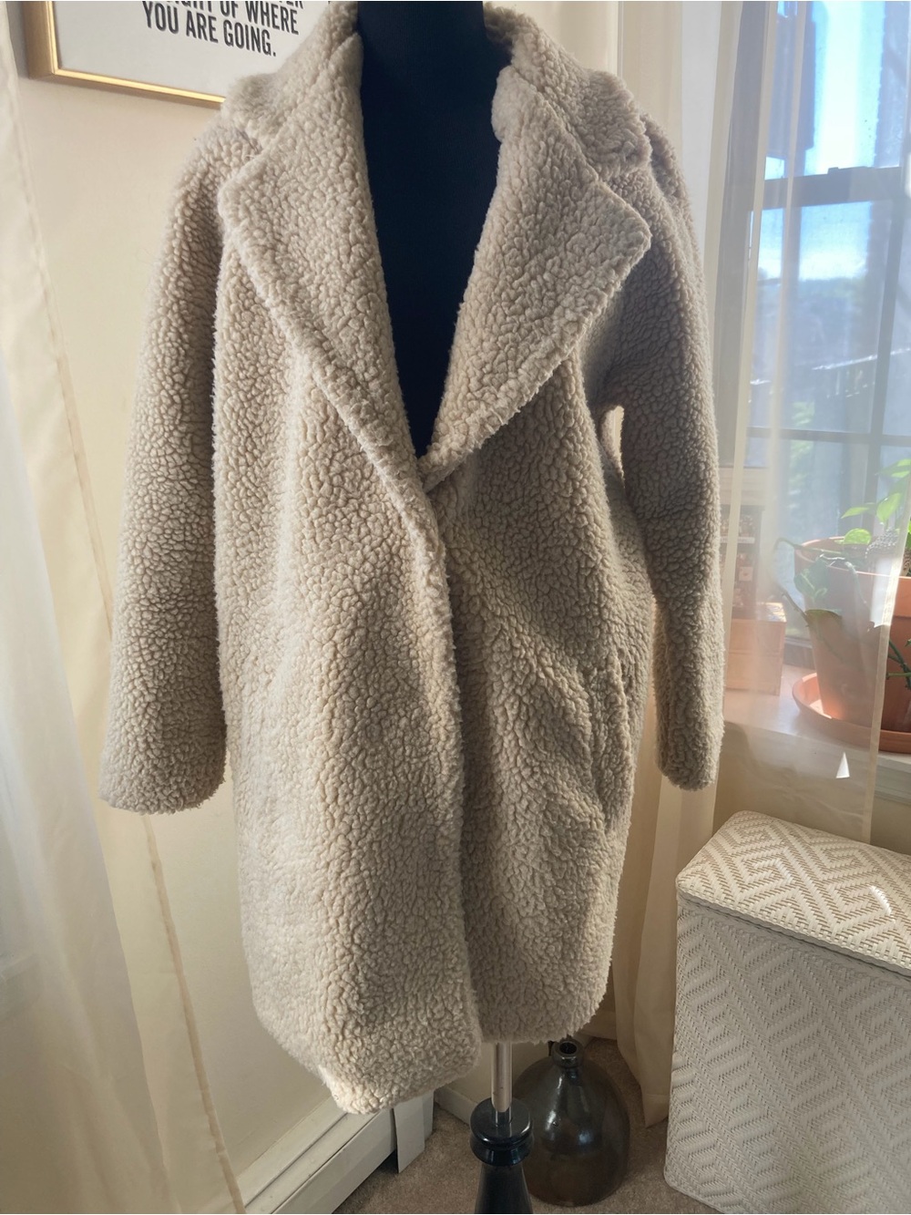Only Cream Teddy Sherpa Coat with Wide Lapel